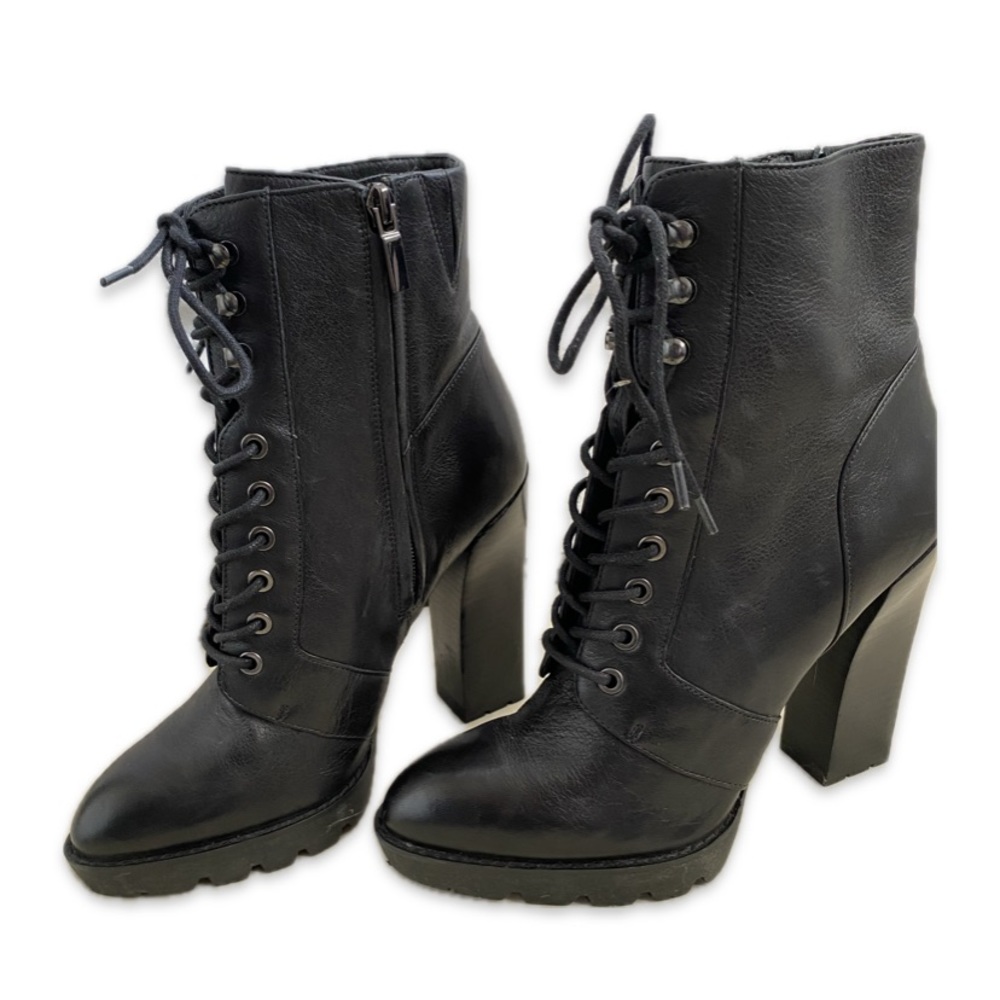 Kenneth Cole Black Leather Lace-up Combat Boots